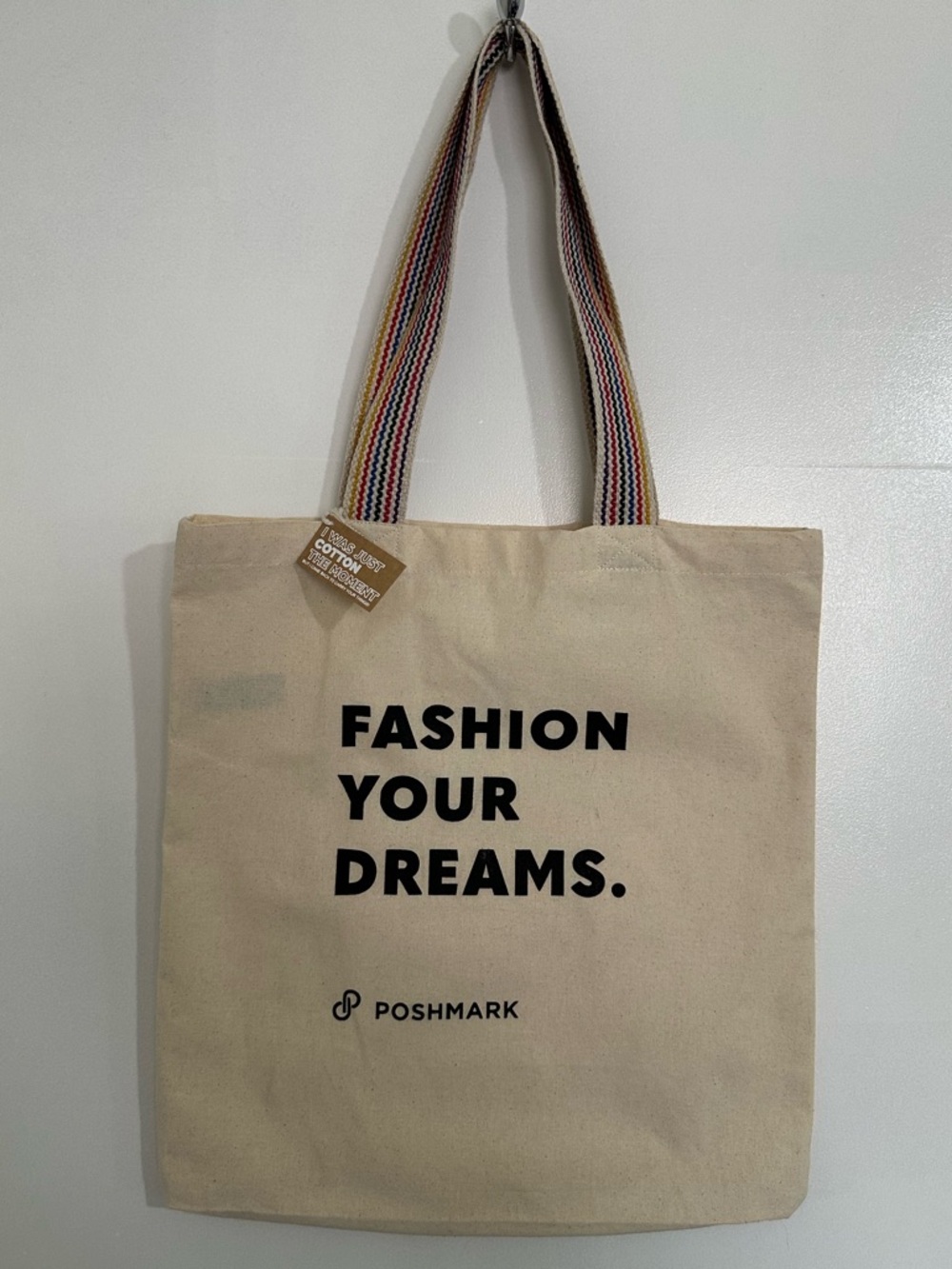 POSHMARK Canvas Tote Bag Natural w/ Multicolor Straps “Fashion Your Dreams.” NWT